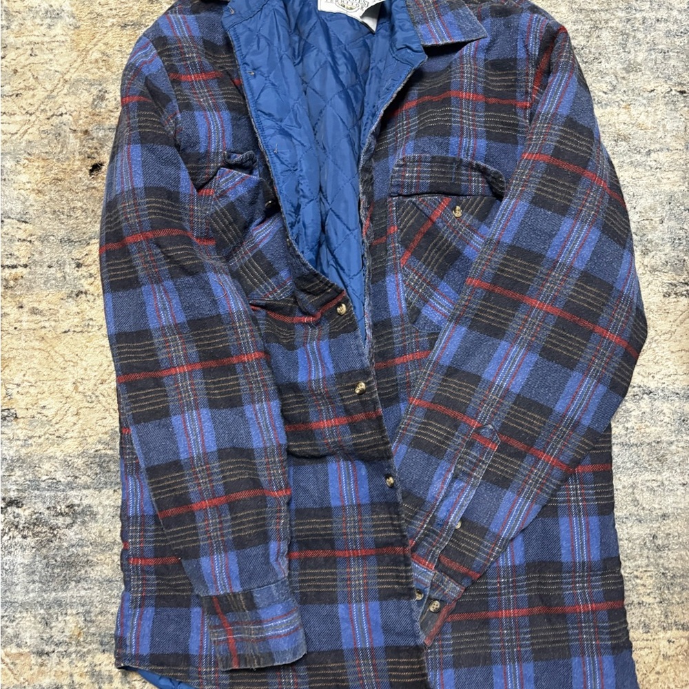Northwest Blue & Black Quilted-Lined Plaid Shirt Jacket